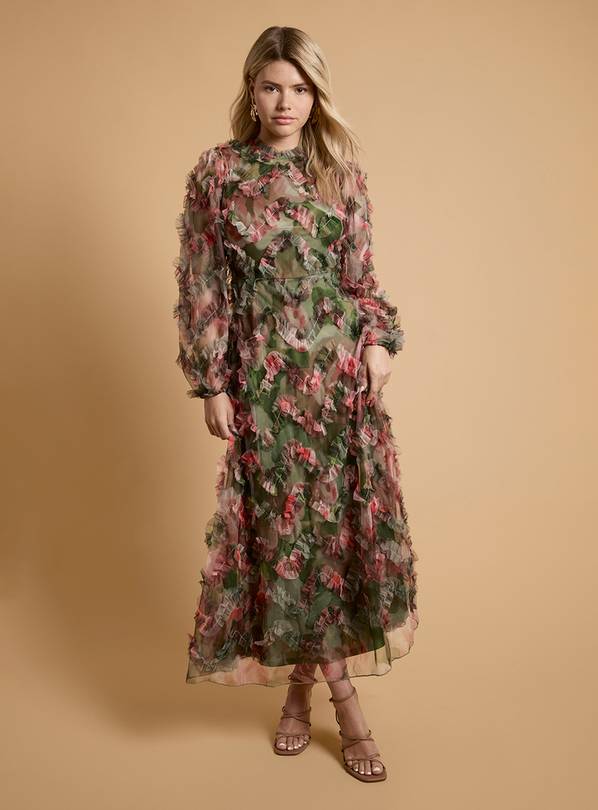OASIS Long Sleeve Printed Mesh Midaxi Dress 8